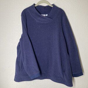 Denim & Co.  Waffle Knit Pullover Sweater Womens XL Blue Pockets Cozy Comfy Fall